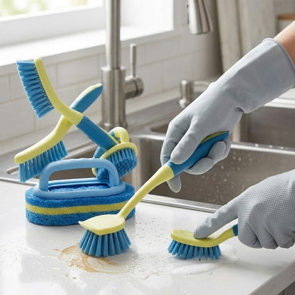 Shopoletcosh Premium Home Scrubbing Essentials - 4-In-1 Versatile Cleaning System for Bathtub, Tile, and Countertop - Sleek Design & Superior Grip