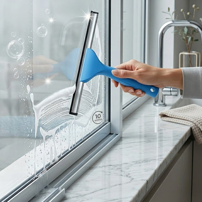Shopoletcosh Professional Window Cleaning Kit - 2-in-1 Precision Squeegee & Microfiber Scrubber Combo, Streak-Free Glass Cleaner for Windows, Showers & Mirrors